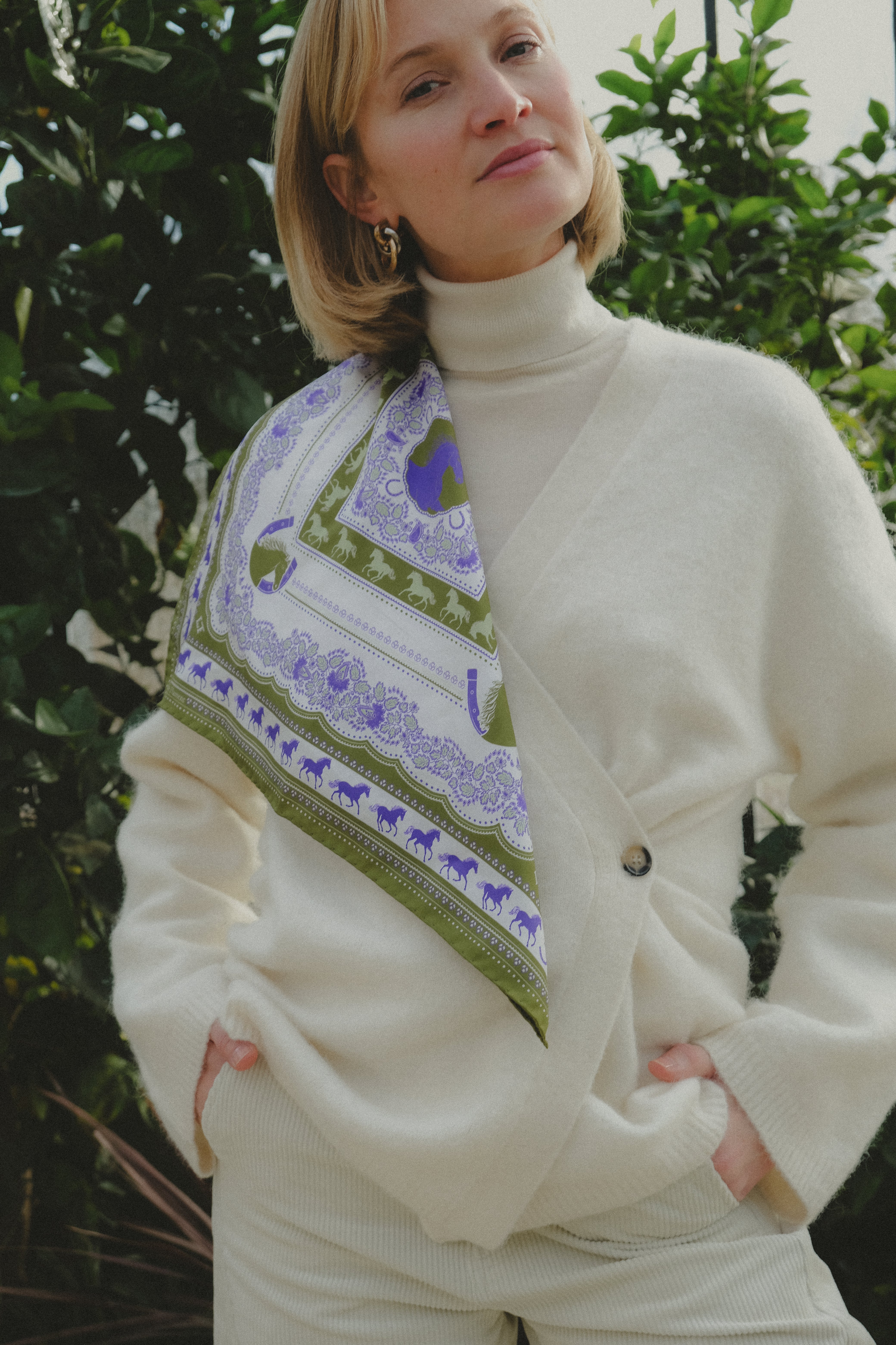 Small Equestrian Olive Silk