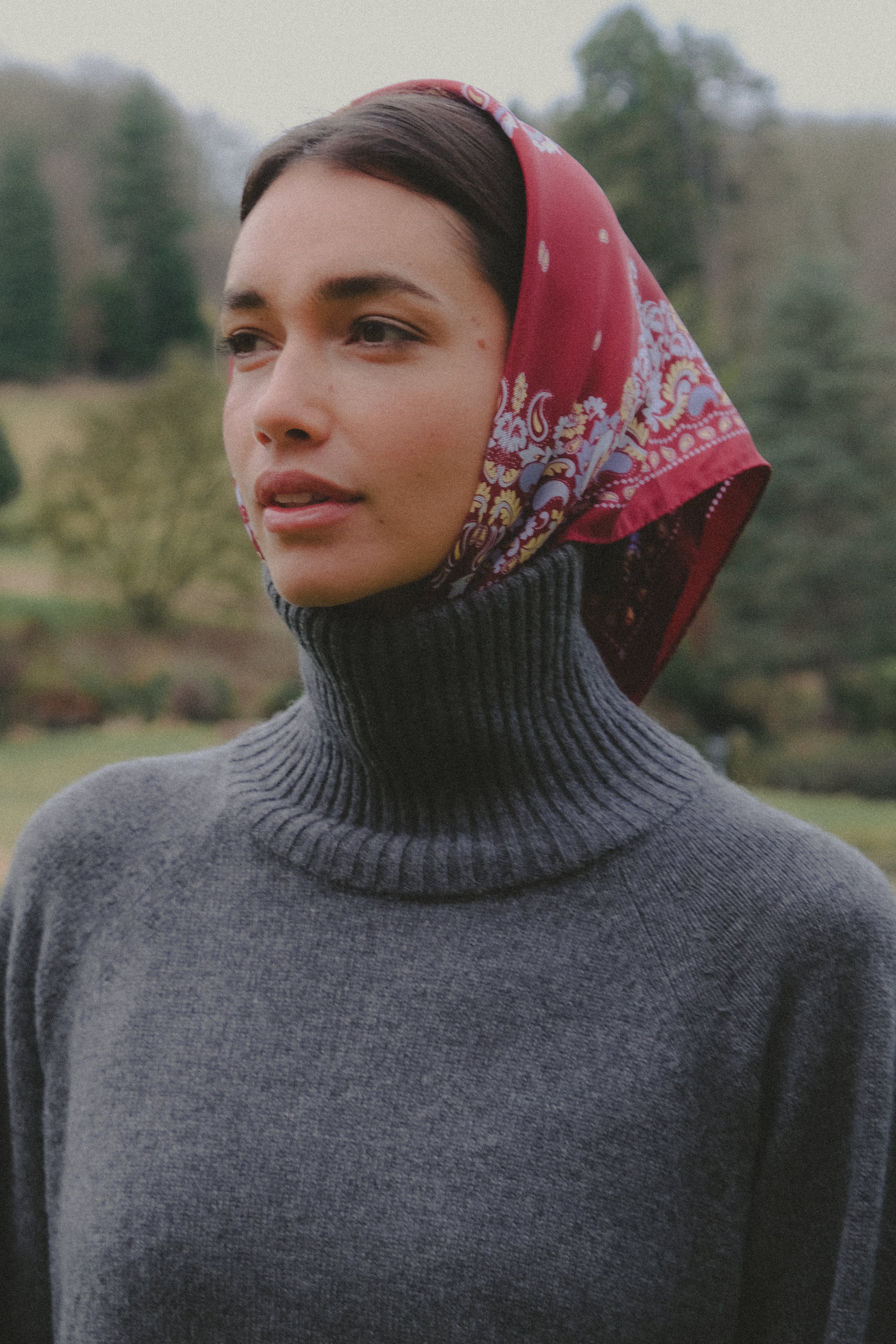Small Bandana Flowers Burgundy Silk