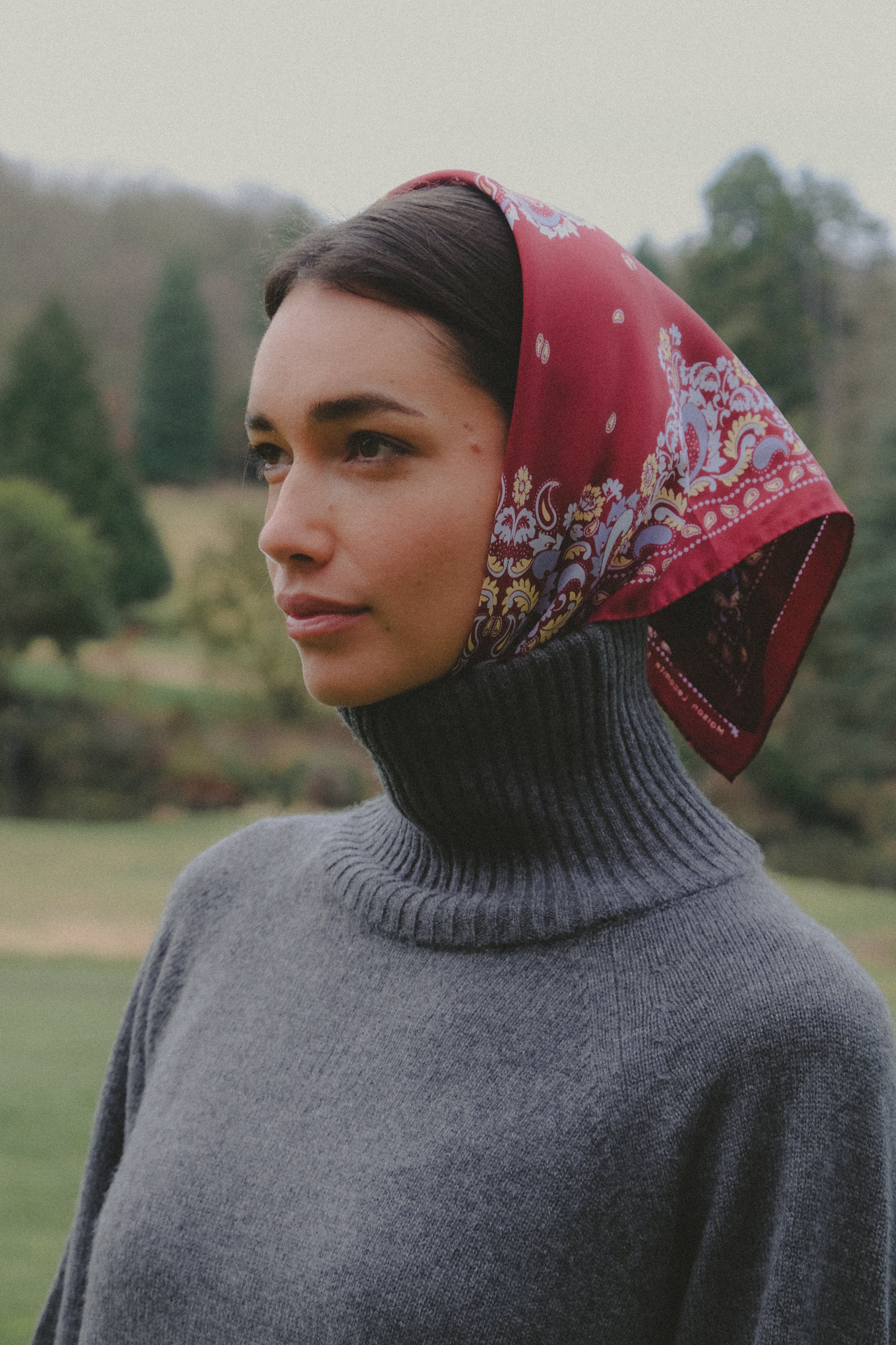 Small Bandana Flowers Burgundy Silk
