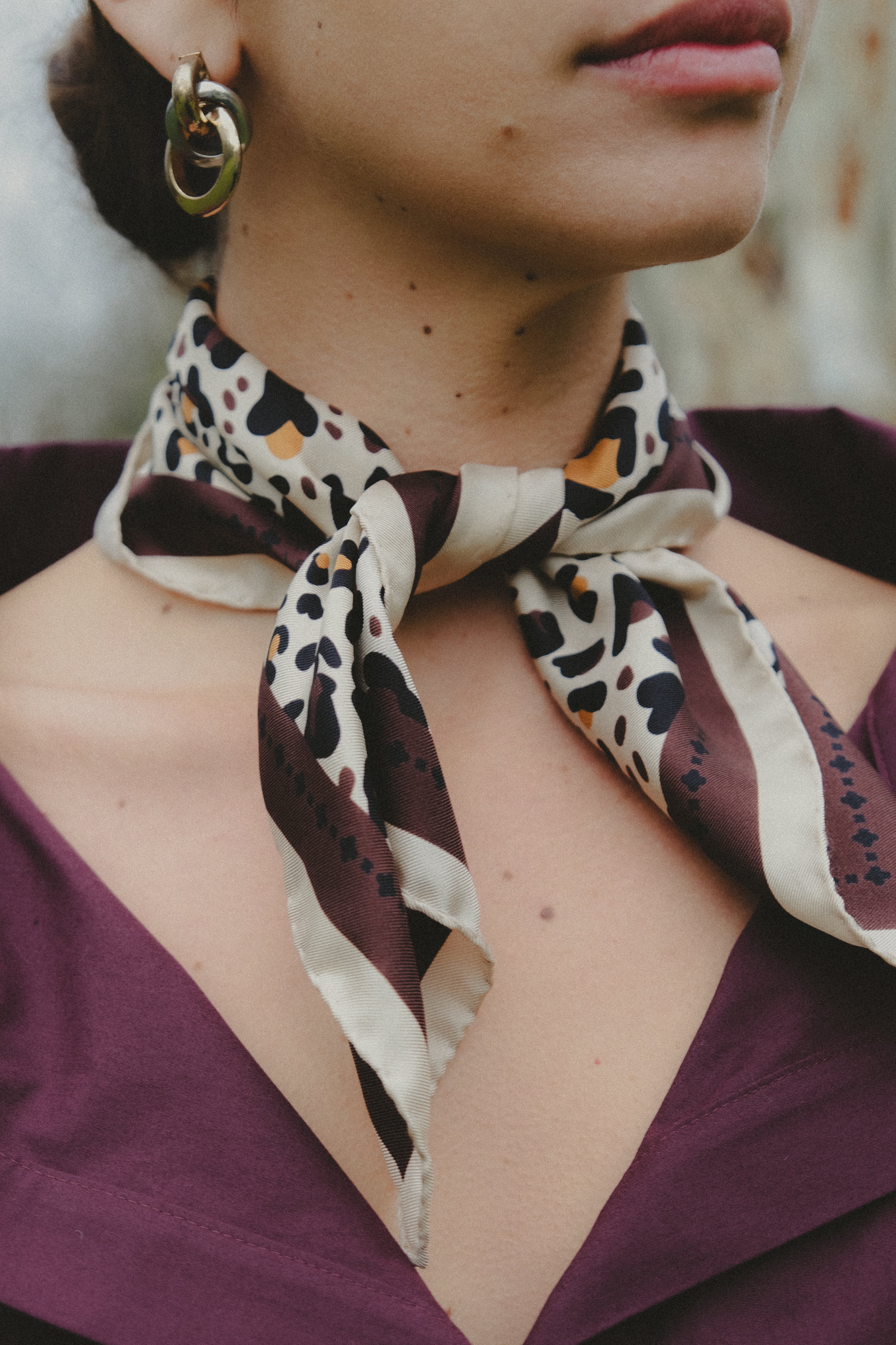 Small Scarf Leo Beige Chocolate Silk