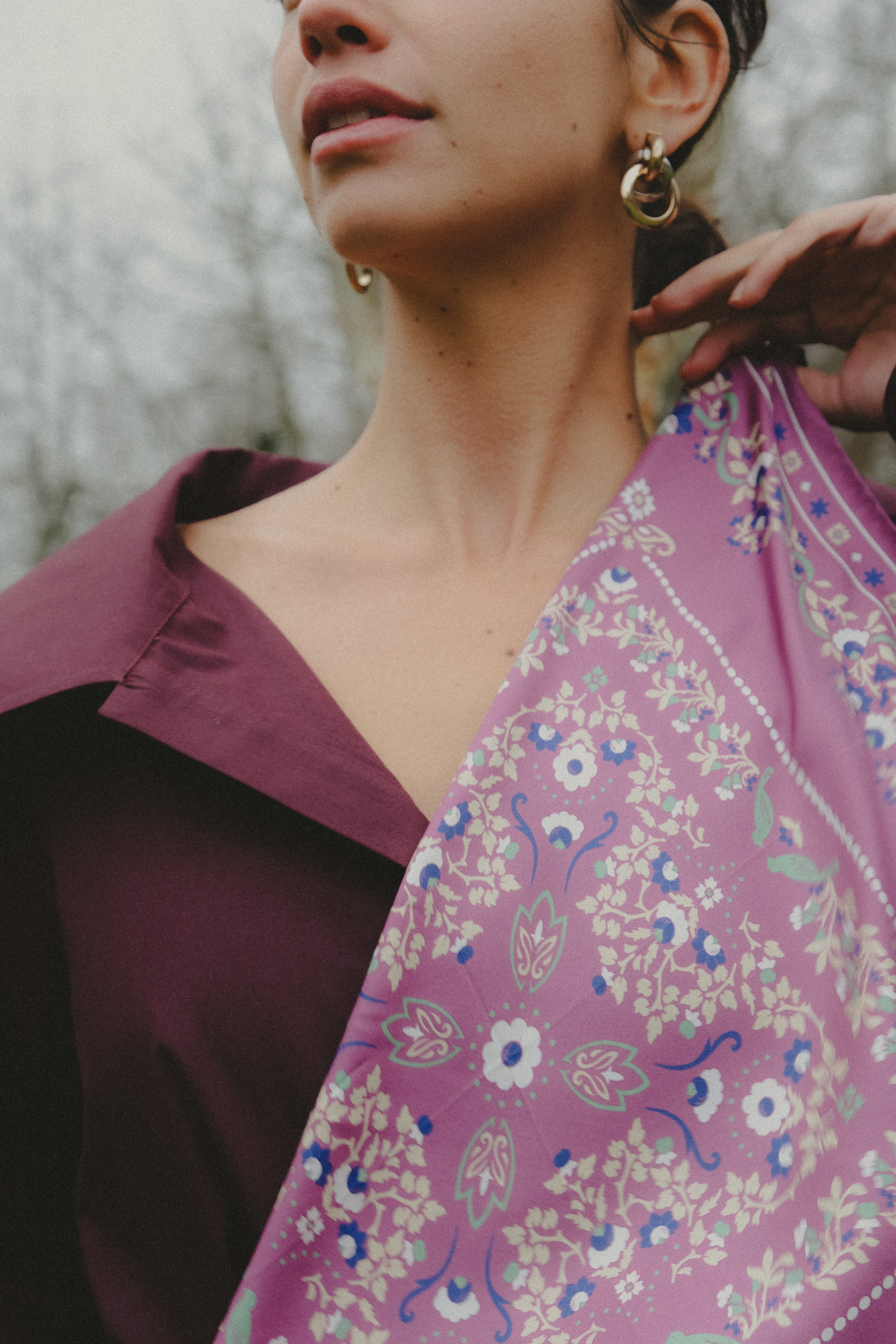 Small Scarf Secret Garden Raspberry Silk