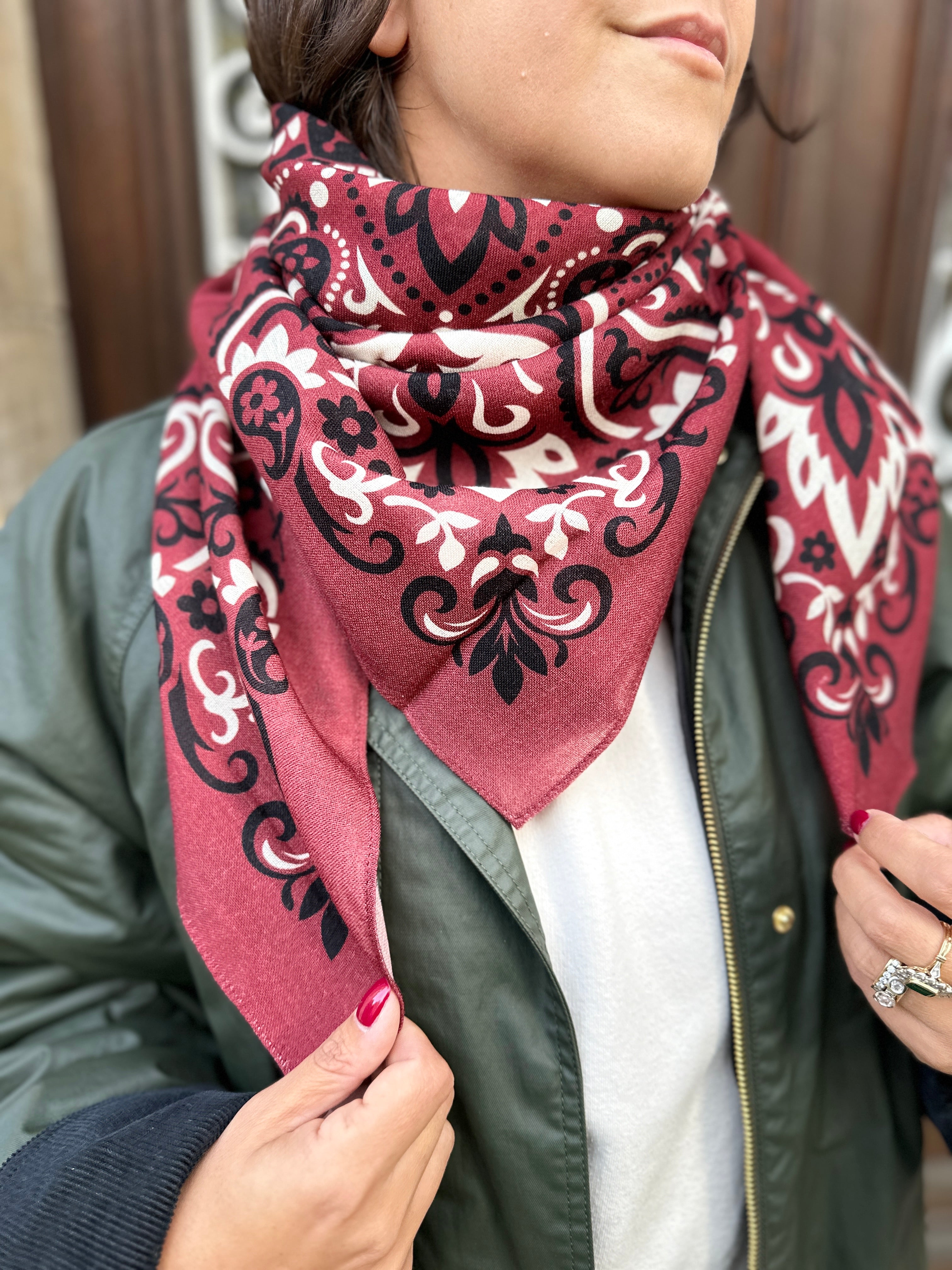 Large burgundy bandana scarf 