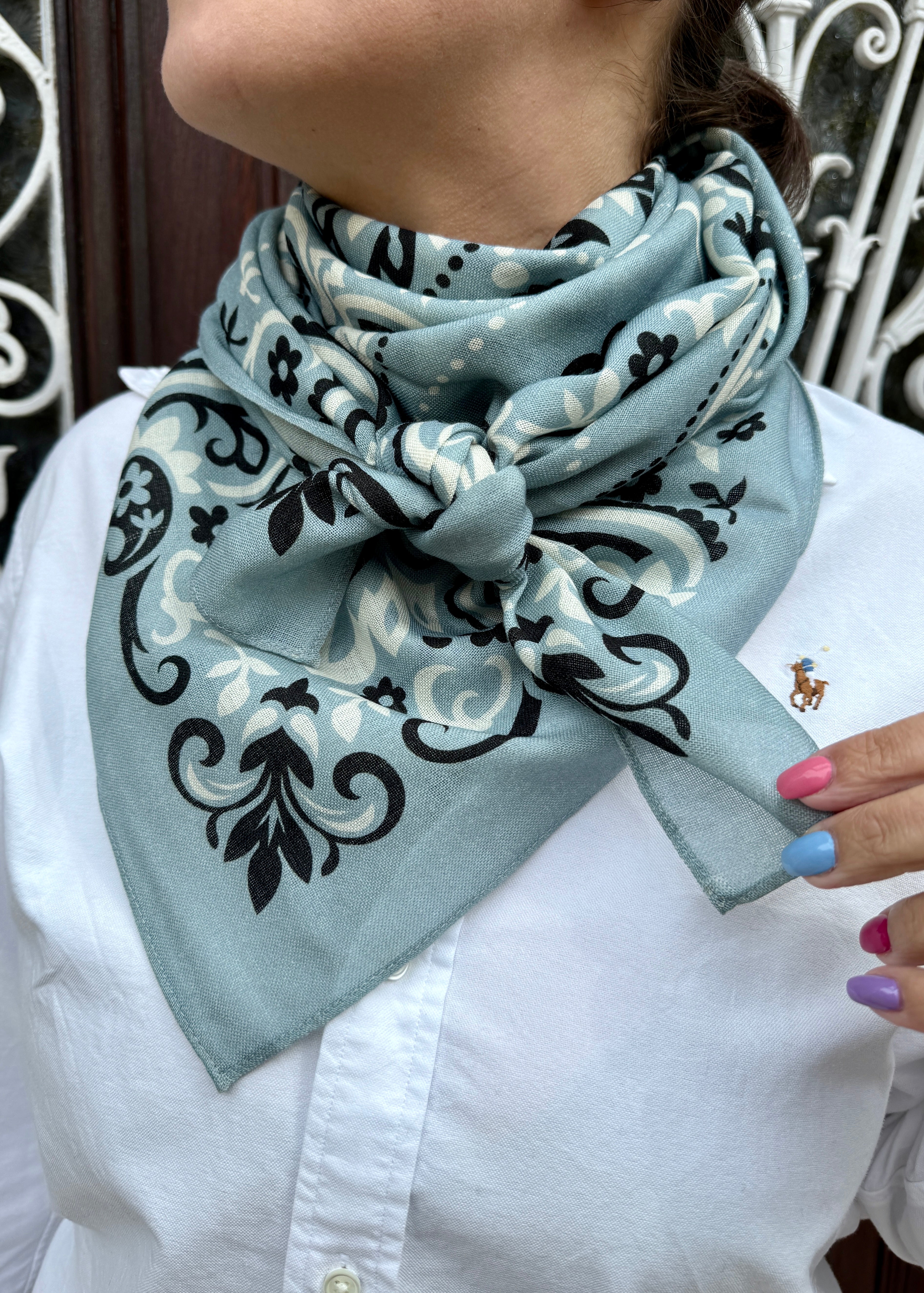 Large blue bandana scarf