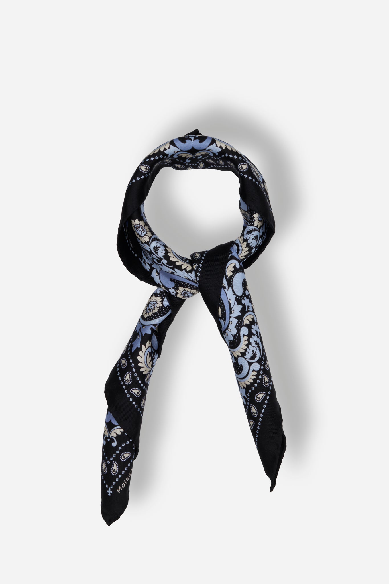 Small Bandana Flowers Black Silk