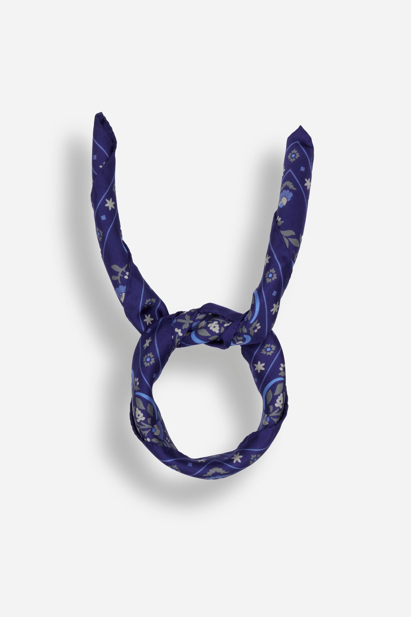 Small Scarf Secret Garden Dark Navy Silk