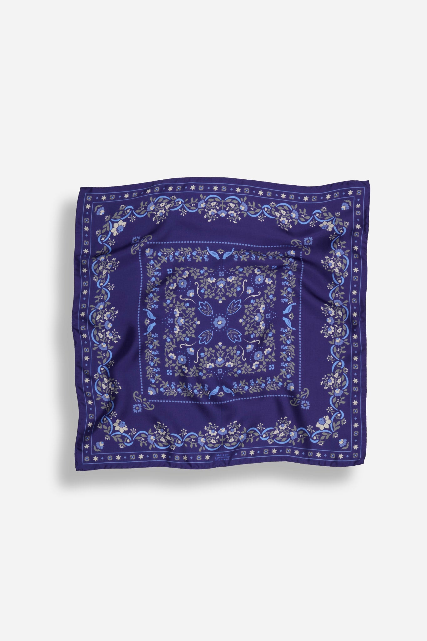 Small Scarf Secret Garden Dark Navy Silk