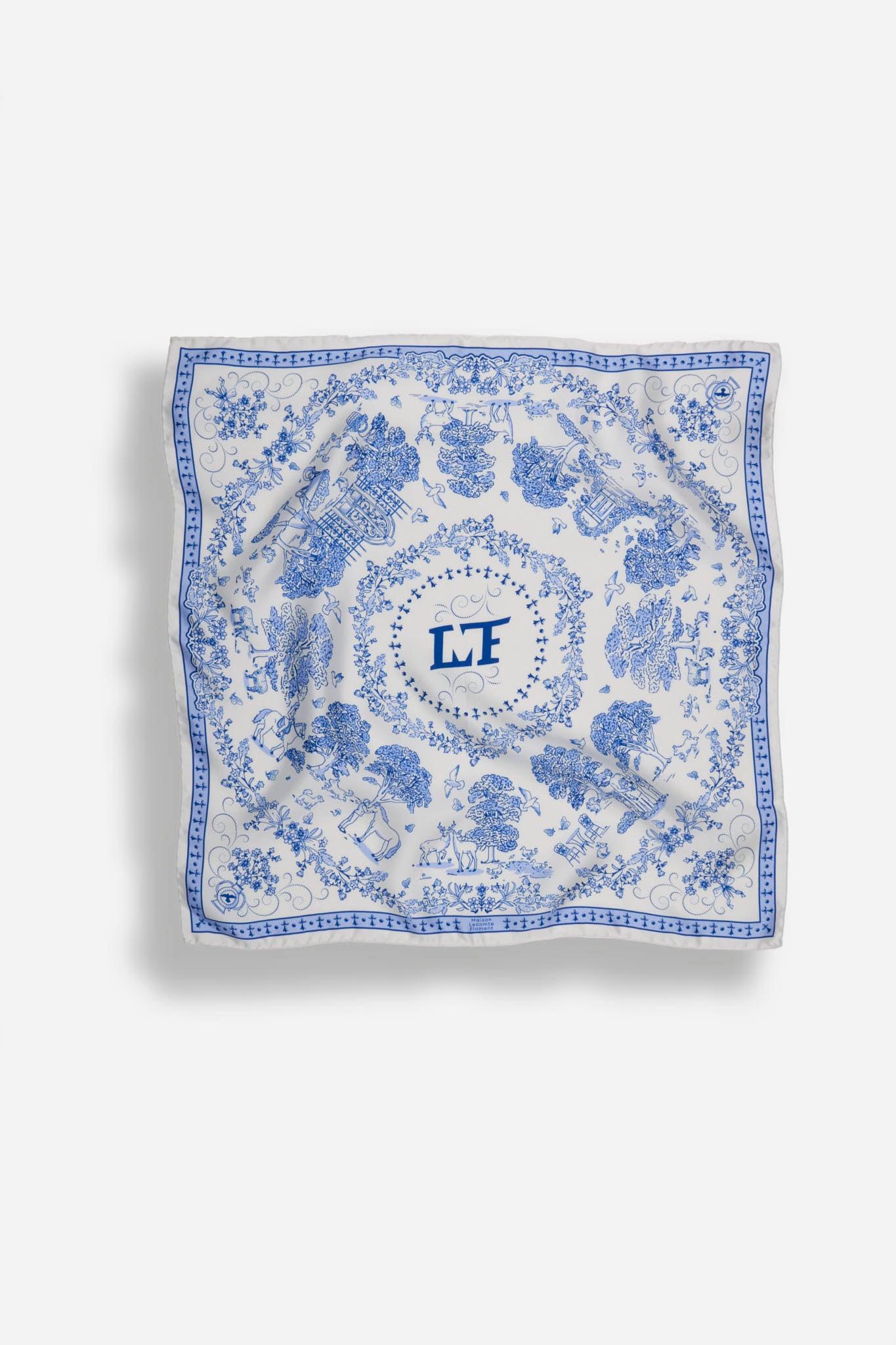 Small Scarf Toile de Jouy Navy Silk