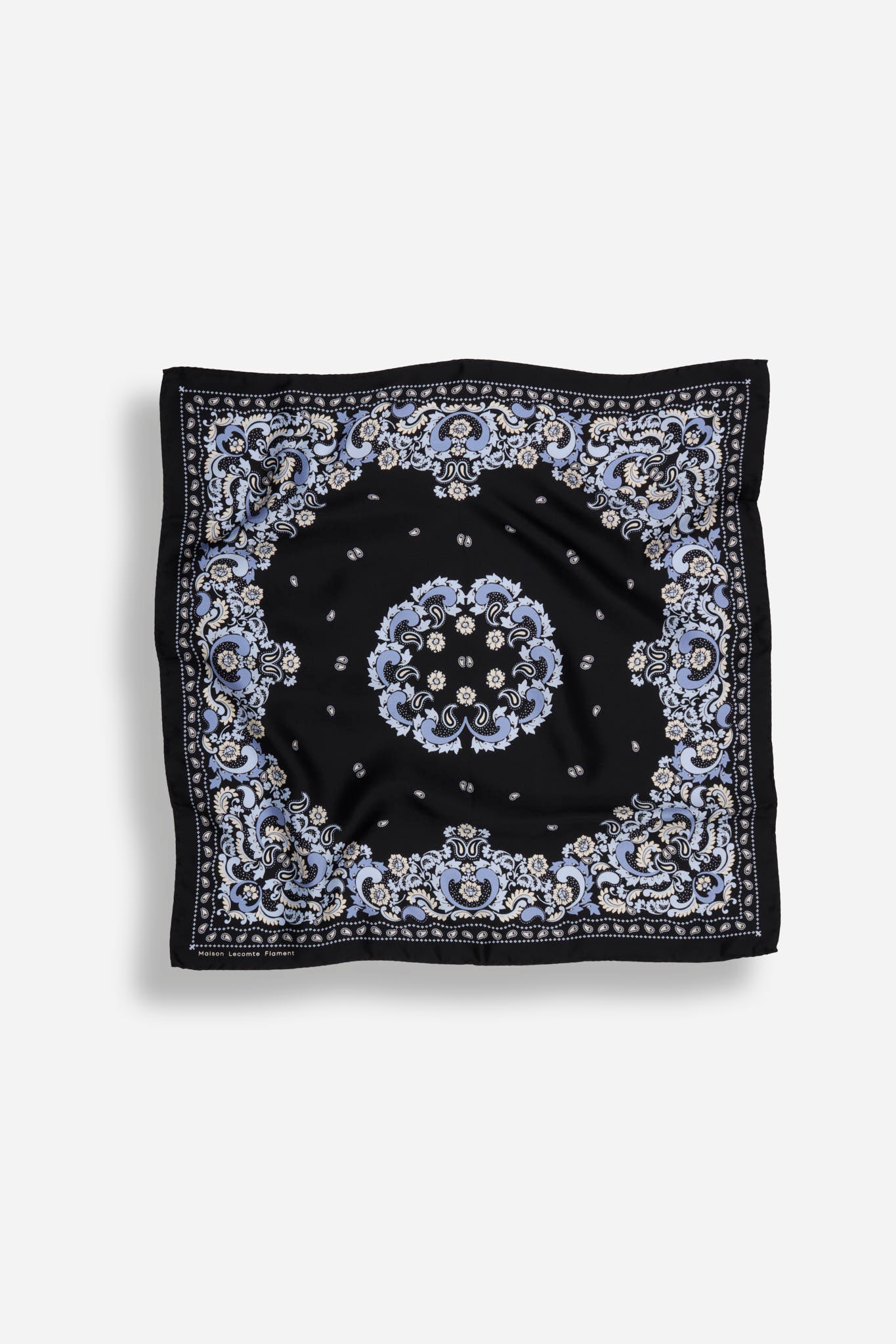 Small Bandana Flowers Black Silk