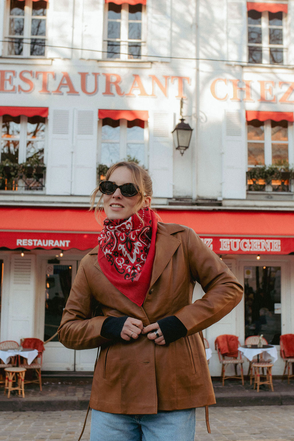 Large camel cotton bandana scarf