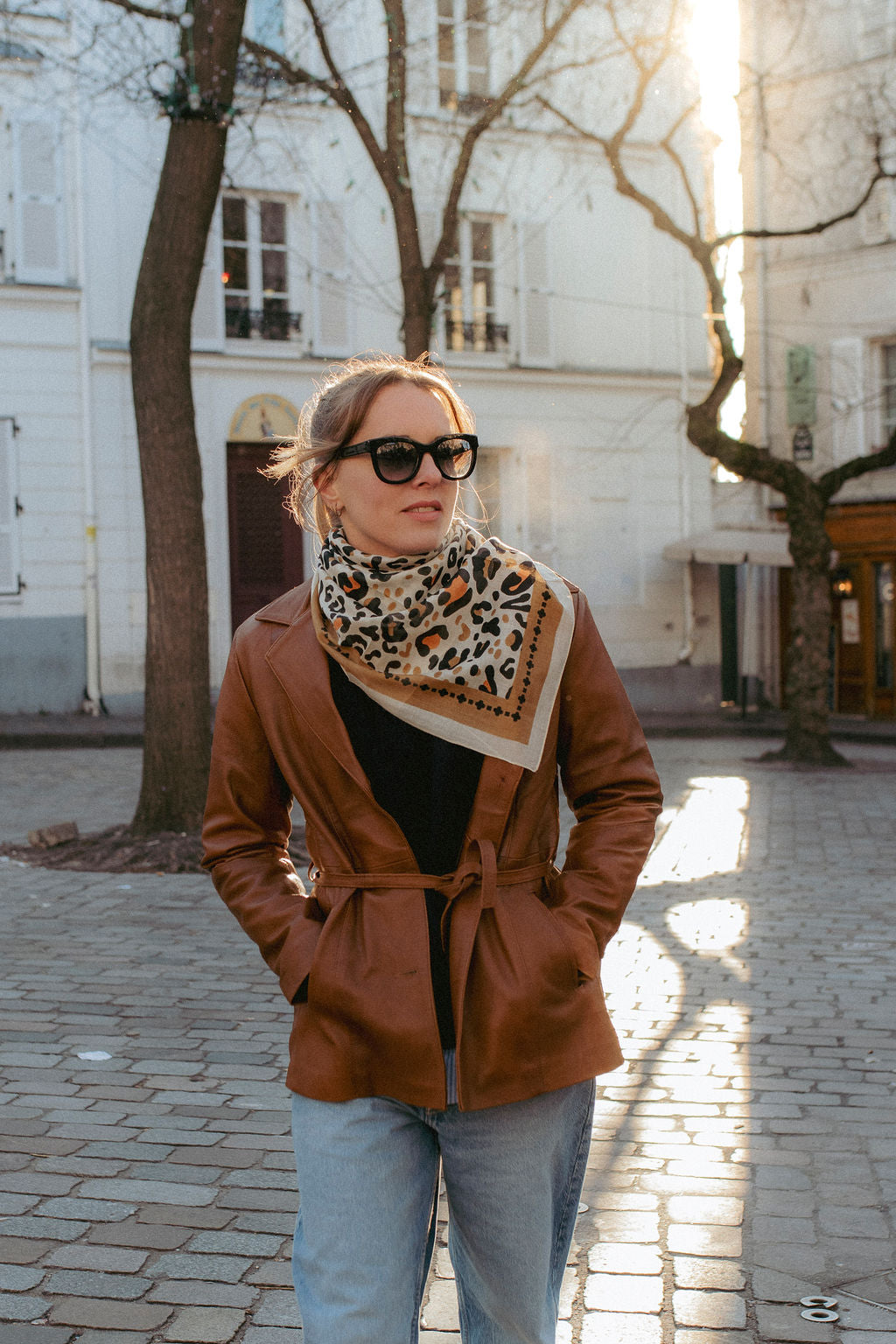 Large camel cotton bandana scarf