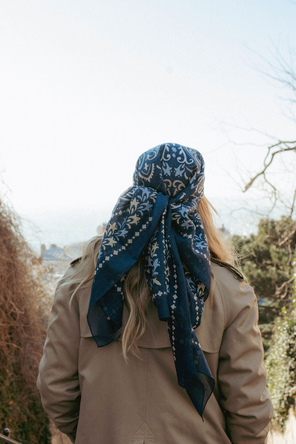 Large camel cotton bandana scarf