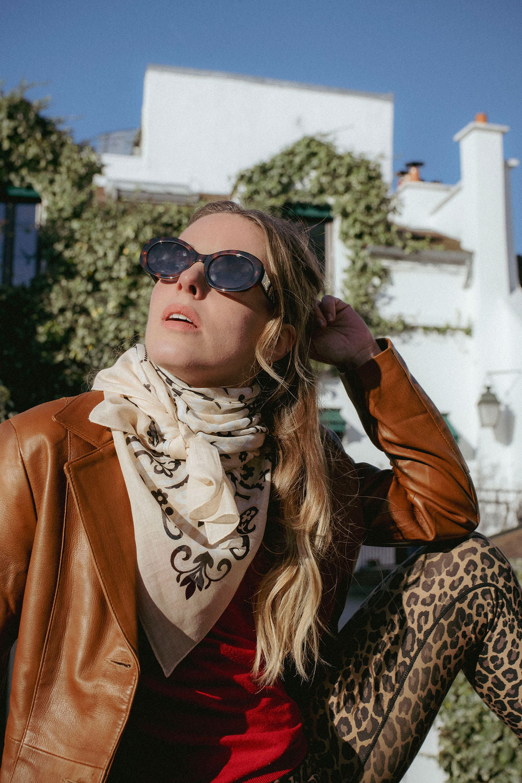 Large Beige cotton bandana scarf