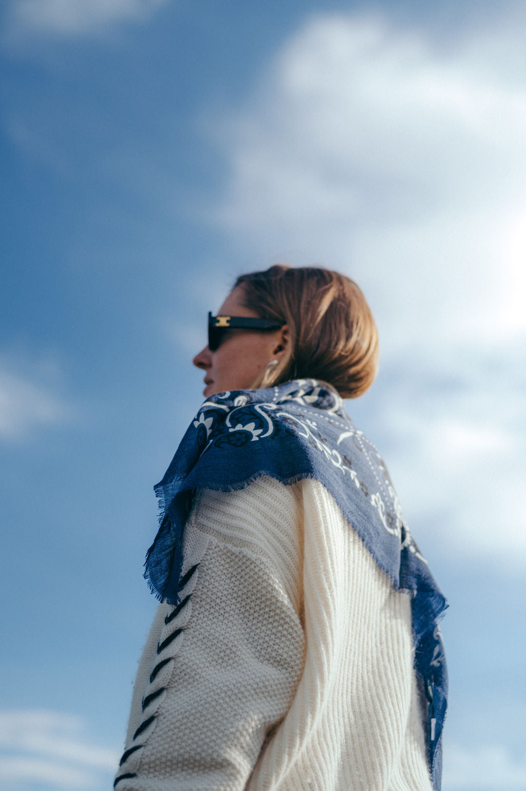 Large Navy Cash bandana scarf 