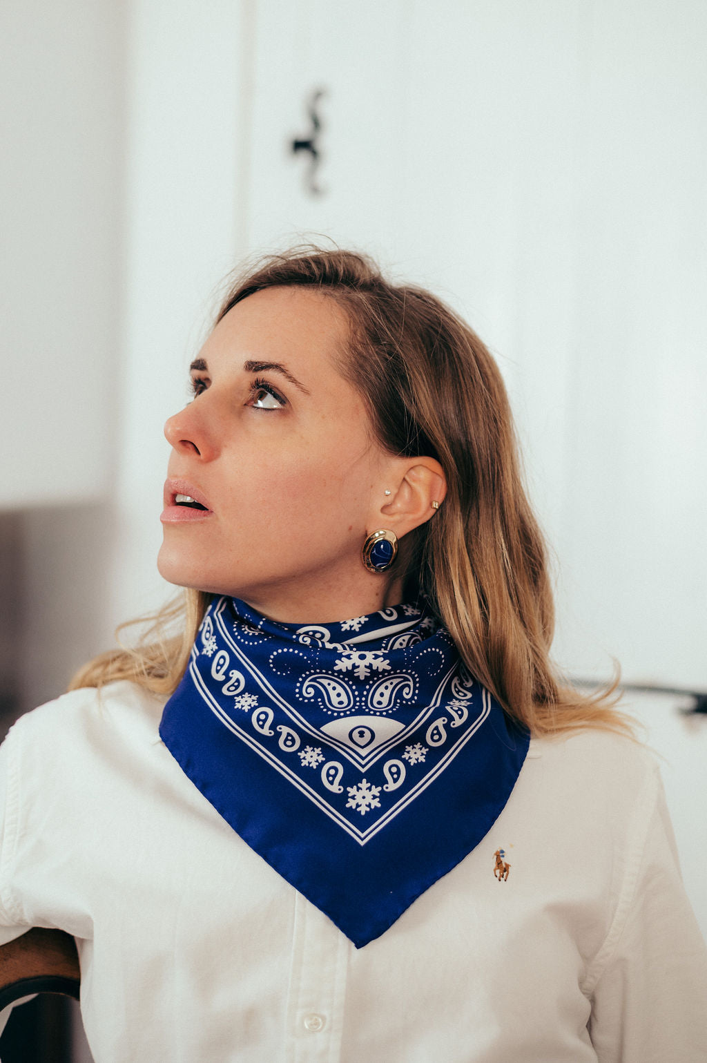 Bandana Flocon navy soie
