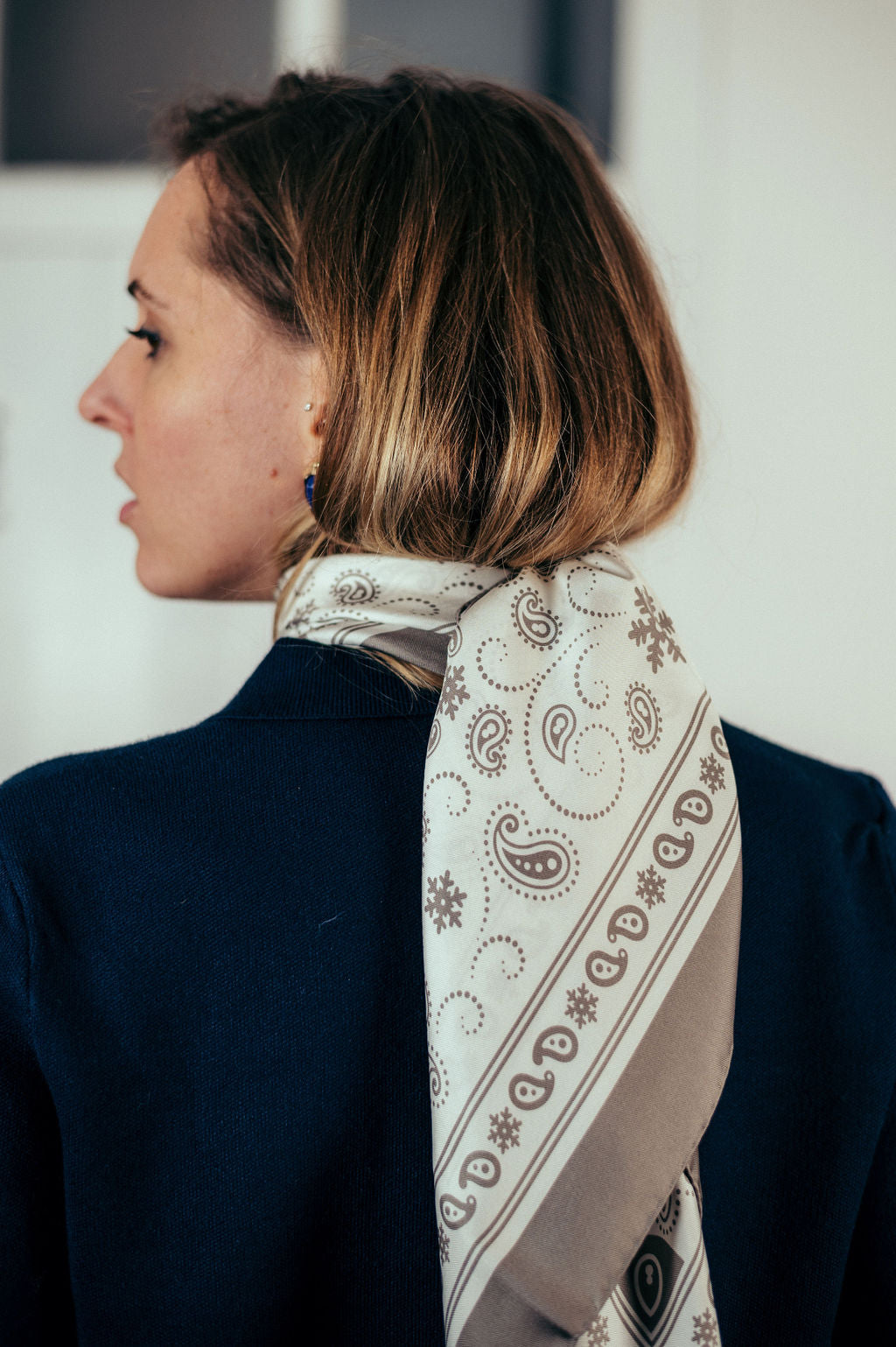 Bandana Flocon taupe soie