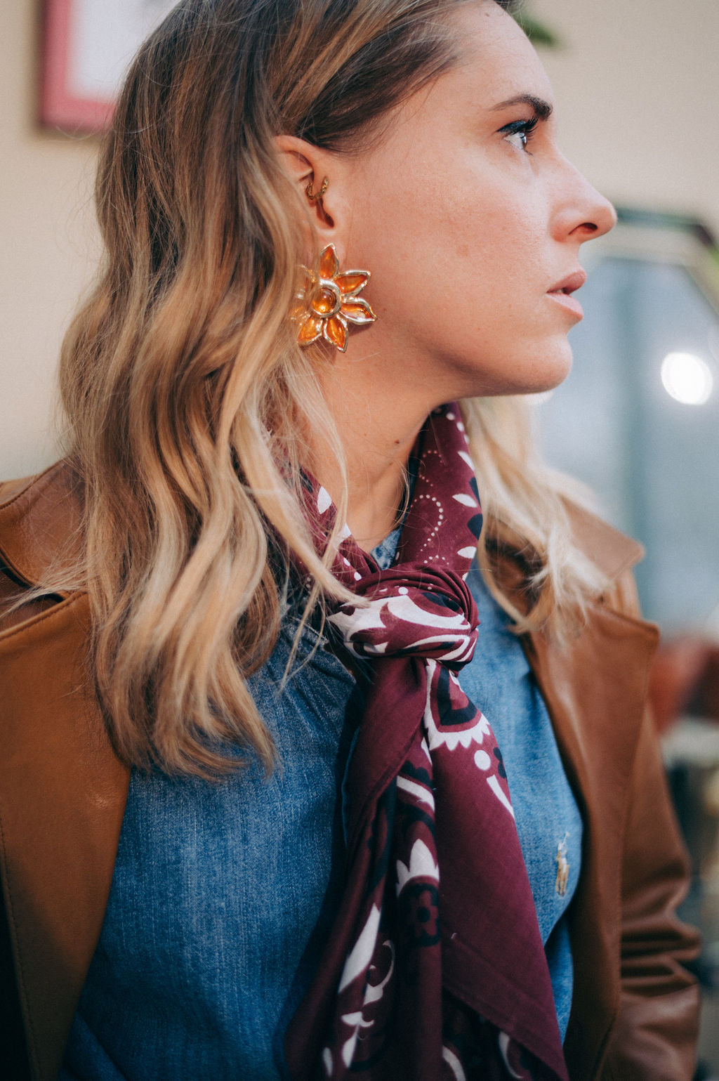 Foulard bandana bordeaux coton