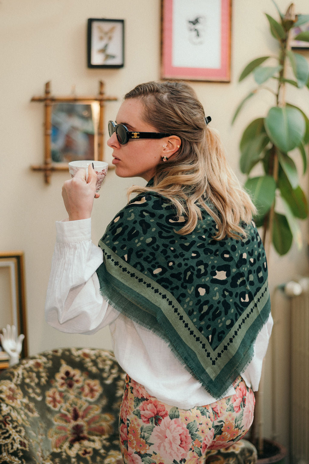 Foulard Leo beige vert LS