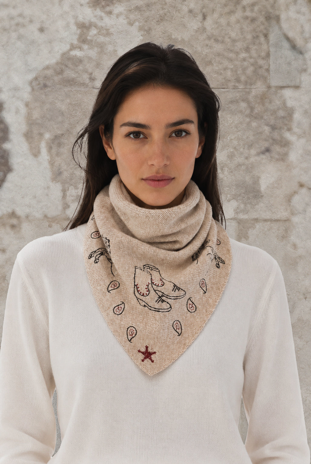 Rodeo Beige Merino Triangle Scarf