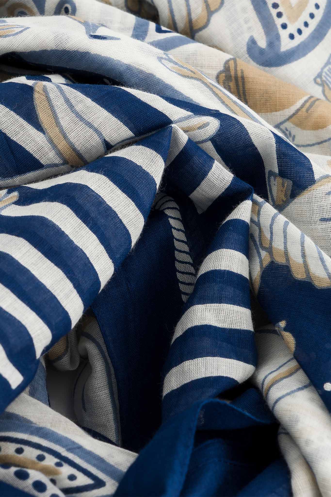 Paréo Large Bretagne Navy coton