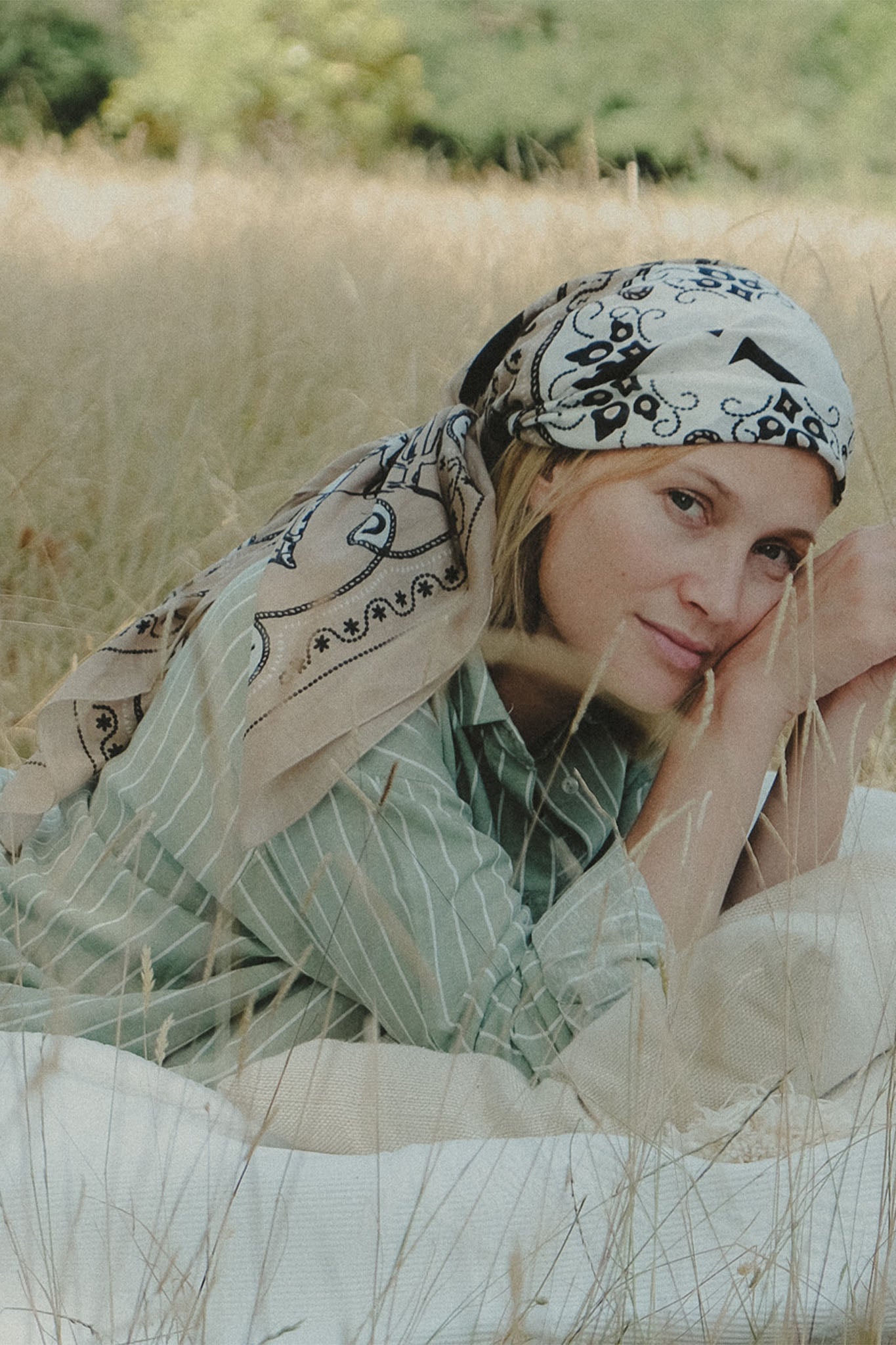 Large khaki cotton bandana scarf