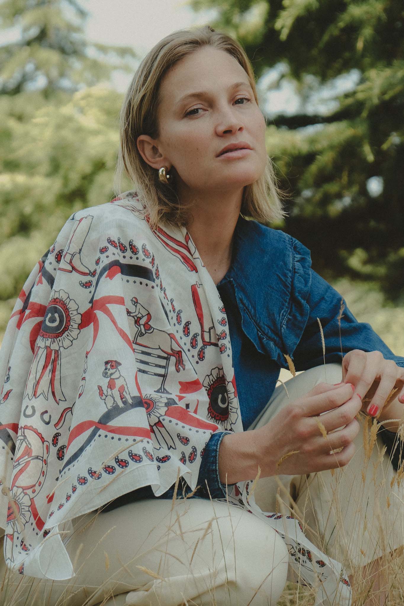 Large khaki cotton bandana scarf