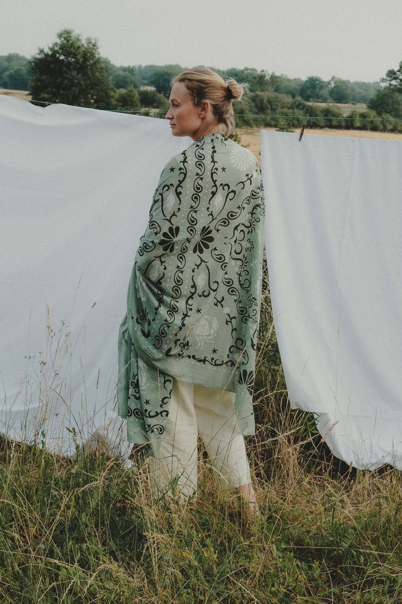 Paréo Large Crustacés Green coton