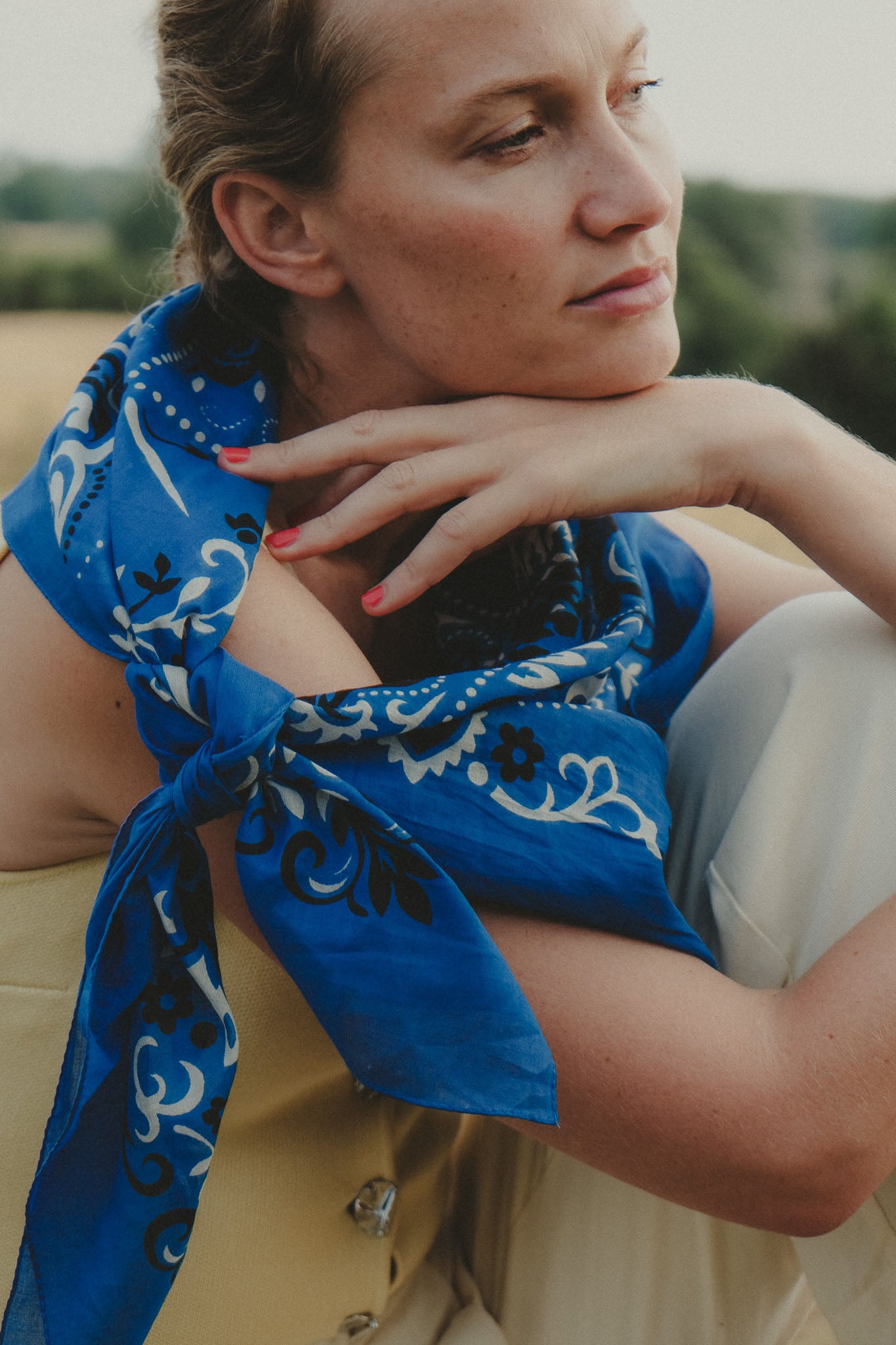Large Foulard bandana Bleu coton